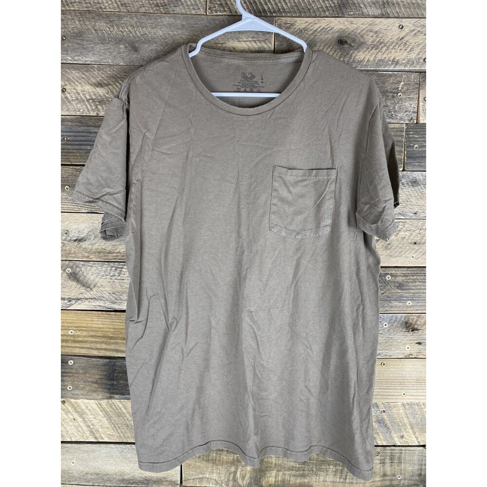 Fruit of the Loom Men's Sz L Brown Pocket Tee Crew Neck T-Shirt